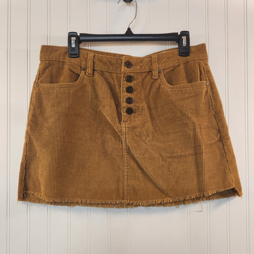 Vintage Indigo Rein Women's Copper Corduroy Mini Skirt Size 13/30 Button Fly Y2K